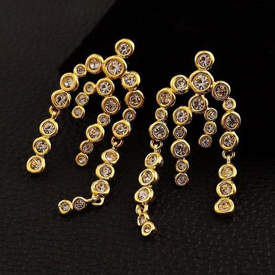 欧美鬼才设计师原创铜镀金镶嵌满钻时尚耳环中古轻奢耳钉长款耳坠