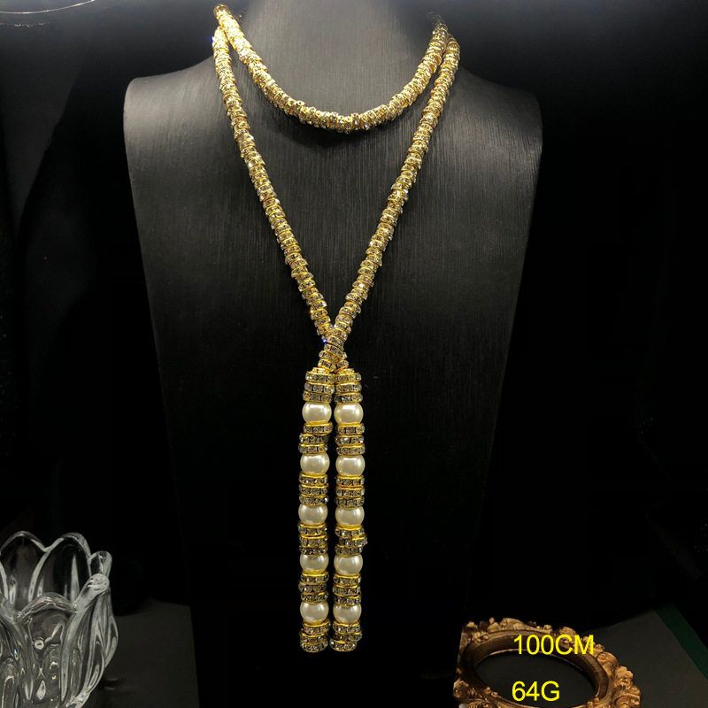 中古风长款轻奢钻圈珍珠串珠项链