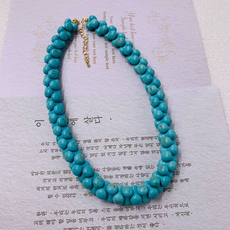 中古vintage古董复刻骨头绿松石项链 重工夸张气质项链