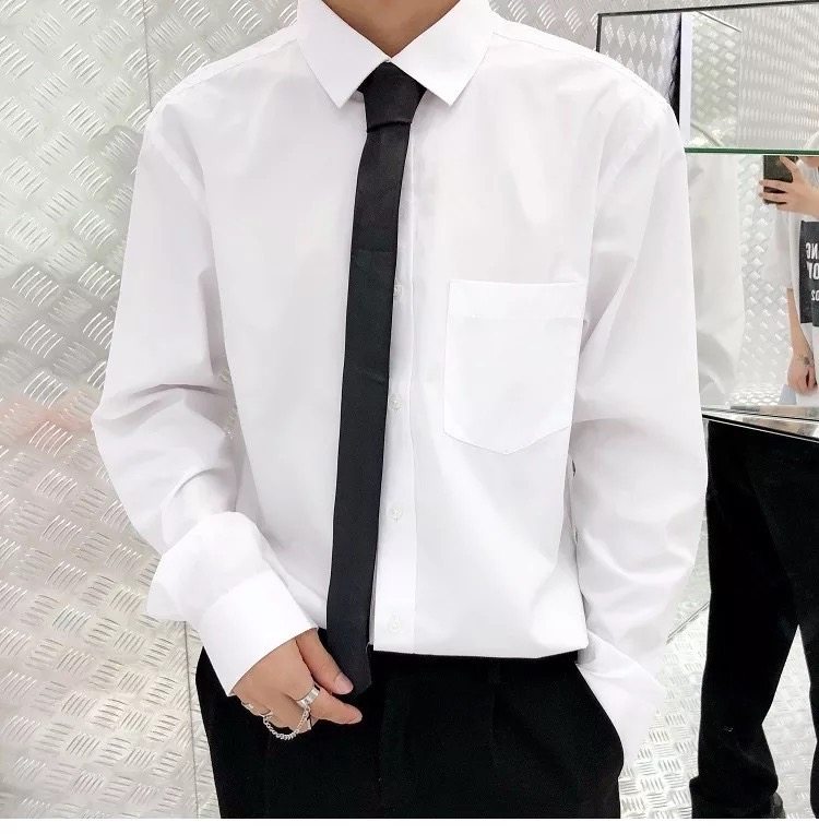 送领带 ！春季职业衬衫港风衬衣修身潮ins超火百搭学生白色衬衣男