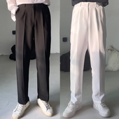 直筒宽松九分裤 裤 长裤 高级免烫垂感滑料西裤 韩版 西装 阔腿休闲裤 男