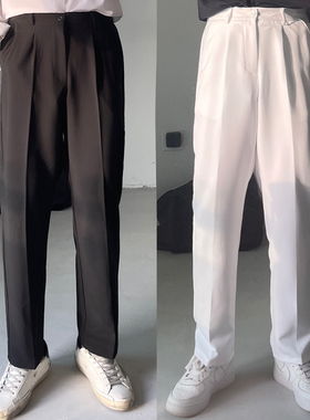 高级免烫垂感滑料西裤直筒宽松九分裤长裤韩版西装裤阔腿休闲裤男