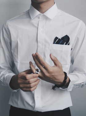 罗同学/韩国ins网红款纯白色百搭修身韩版衬衫男生情侣班服衬衣