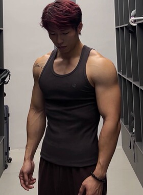 ULTISO本源 美式300g重磅速干螺纹背心印花休闲透气健身运动修身