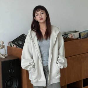 本源ULTISO 纯色拉链连帽卫衣重磅美式宽松百搭帽衫男女