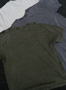 ULTISO本源 美式复古水洗T恤重磅230g纯棉宽松休闲透气圆领短袖