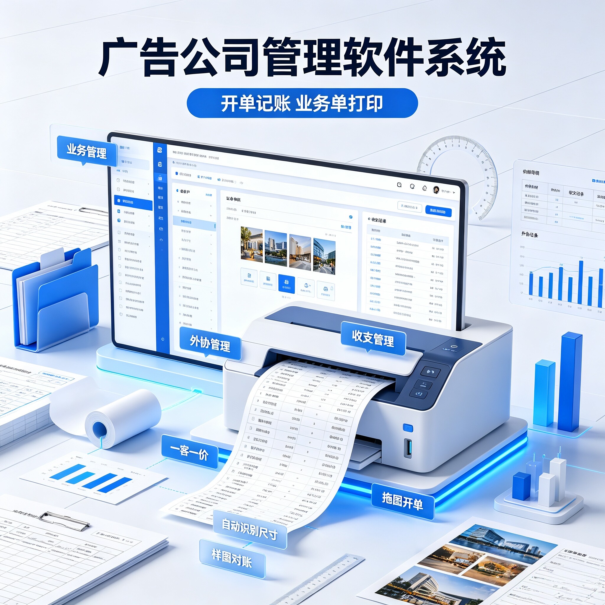 优图广告公司管理软件系统开单记账业务单送货销售单打印