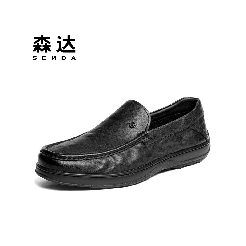 森达2026春款休闲皮鞋软面豆豆鞋