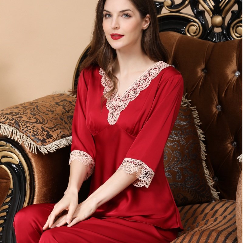 睡衣女冰丝睡衣春夏秋冬仿真丝绸睡衣套装大码丝绸家居服性感睡衣