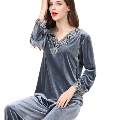 金丝绒睡衣女天鹅绒大码家居服