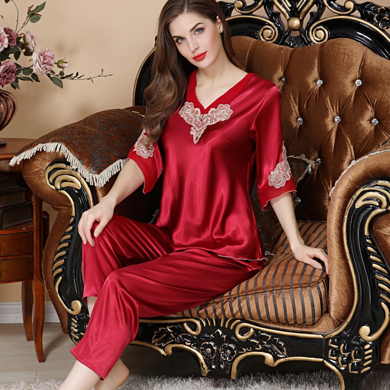 睡衣女春夏秋季冰丝薄款真丝两件套装高级感2023年新款丝绸家居服