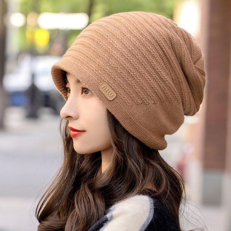 帽子女秋冬休闲简约加绒加厚毛线帽情侣帽户外保暖护耳帽针织帽
