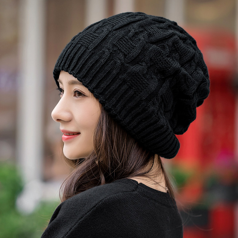 帽子女秋冬韩版休闲毛线帽子男女士潮纯色保暖情侣款护耳针织帽