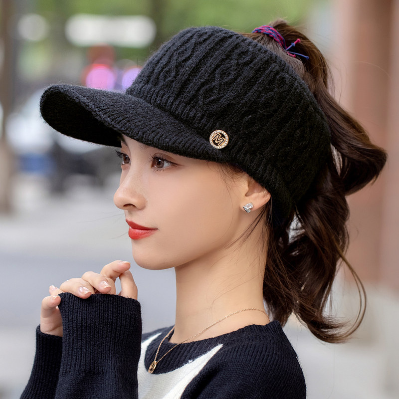 冬天加绒空顶帽骑车跑步棒球帽