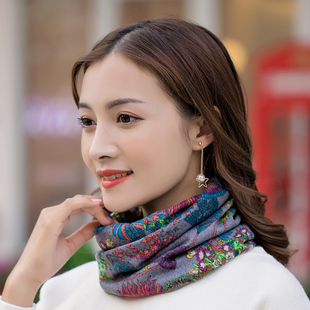 带带鱼秋冬女士民族风花朵围脖两用户外女韩版潮防风保暖脖套