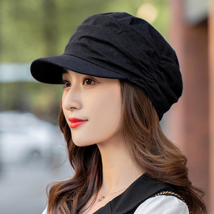 帽子女韩版 布帽 潮秋冬天显脸小平顶帽妈妈帽鸭舌帽贝雷帽时尚