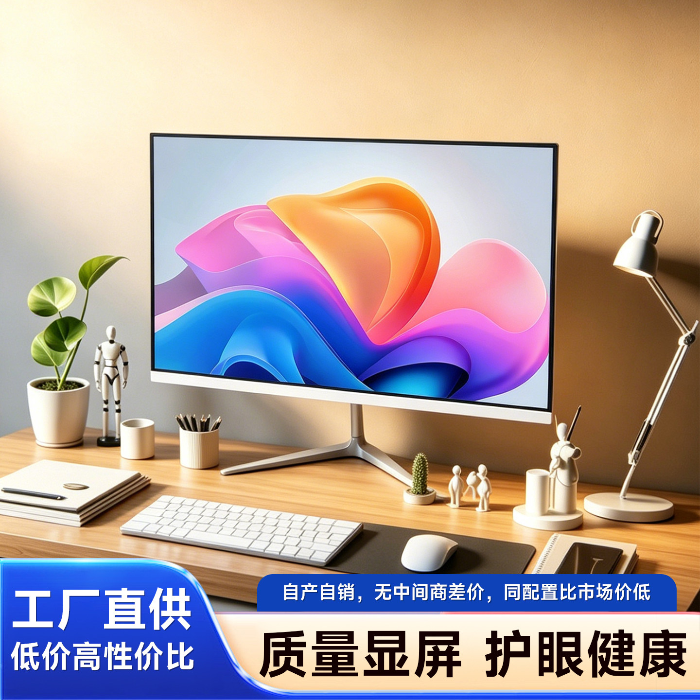 高清显示屏27英寸直面无边框IPS屏幕24寸台式电脑家用办公显示器