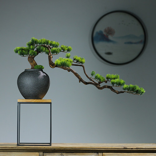 仿真绿植迎客松盆景酒店茶室摆件