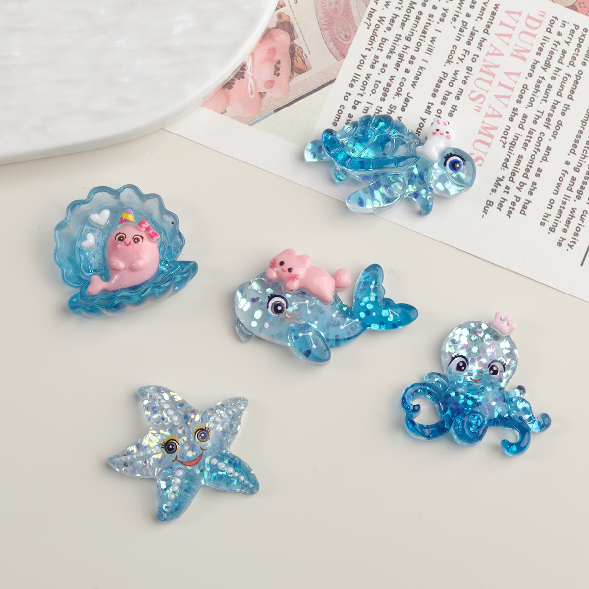 卡通diy树脂配件饰品蓝色海洋系列奶油胶发夹手机壳鞋扣钥匙扣吊