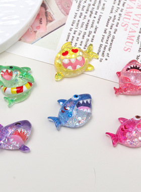 卡通diy树脂配件饰品细闪鲨鱼奶油胶发夹手机壳鞋扣钥匙扣吊坠配