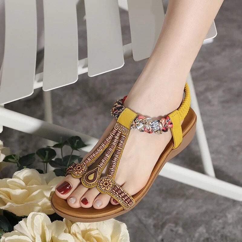 蜜语蕾丝软底轻便凉鞋女2026新款民族风百搭休闲波西米亚旅游度假