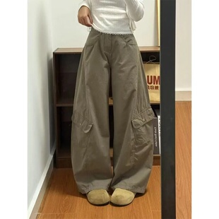 高腰复古休闲弯刀牛仔裤 阔腿裤 女秋季 宽松显瘦百搭工装 子 新款 美式