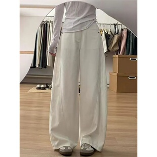 高腰宽松拖地垂感弯刀显瘦裤 新款 子 2025年秋季 设计白色阔腿牛仔裤