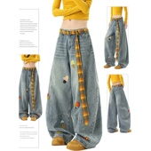 美式 子 设计感宽松垂感阔腿镰刀裤 复古毛巾绣弯刀牛仔裤 女2025秋季