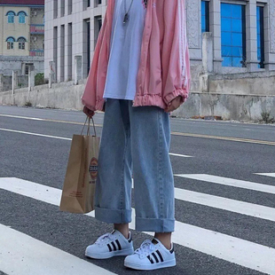 阔腿牛仔裤女春季新款ins韩版宽松高腰学生显瘦垂感直筒拖地裤子