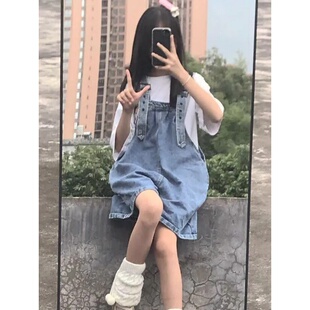 牛仔背带短裤女夏季2023新款韩版ins阔腿裤薄款宽松显瘦百搭短裤
