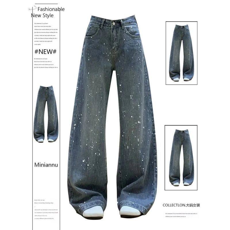 美式复古2026年春季新款宽松显瘦遮胯阔腿裤满天星烫钻牛仔裤女潮,女装/女士精品,牛仔裤,淘宝优惠券,粉丝福利购,淘宝优惠卷