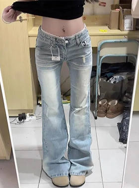 低腰蕾丝拼接超修身喇叭长裤