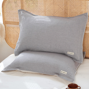 恒源祥纯棉纱布枕巾条纹全棉枕头巾防头油枕套巾52 75cm成人单件