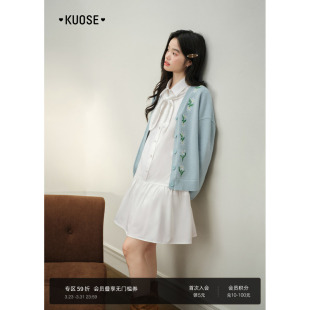 新款 连衣裙女26春季 气质内搭白色短裙子秋 衬衫 阔色蝴蝶结领结长袖