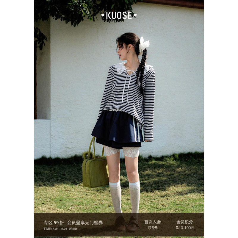 阔色藏蓝色蕾丝花边半身裙裤短裤女2026春秋季新款穿搭休闲裤子