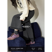 女26春季 新款 慵懒休闲直筒九分裤 阔色灰色木耳花边阔腿裤 长裤 秋冬