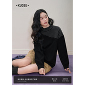 内搭新25秋冬季 打底衫 女 针织衫 阔色黑色披肩假两件半高领毛衣长袖