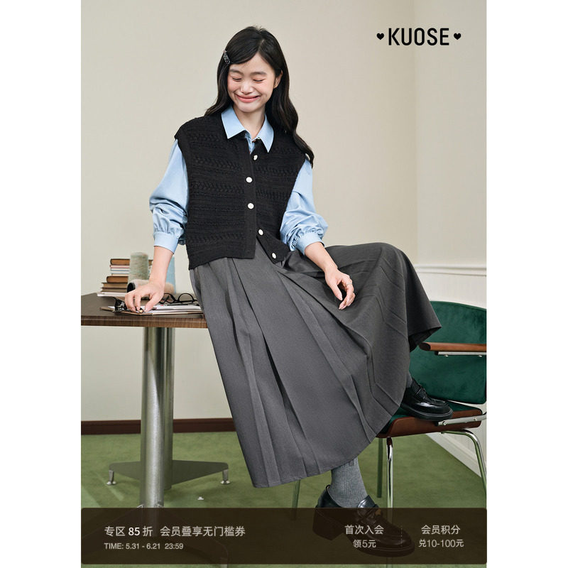 阔色灰色西装百褶半身裙女26春季新款学院格雷系穿搭a字长裙子秋