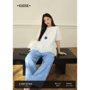 阔色白色花苞上衣娃娃衫圆领t恤半袖26春夏季新款女法式宽松上衣