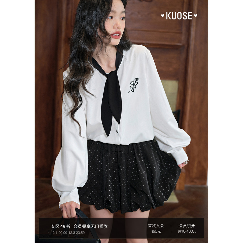 领结飘带小众设计感长袖白衬衫