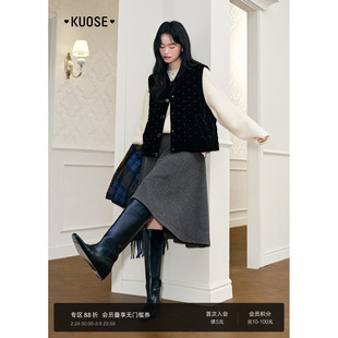 阔色黑色气质丝绒棉服马甲外套女2025秋冬季新款钉珠背心叠穿上衣