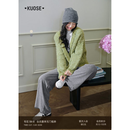 灰色休闲直筒阔腿裤子女