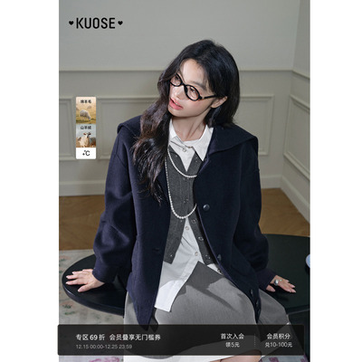 翻领斗篷羊毛短款呢子大衣女