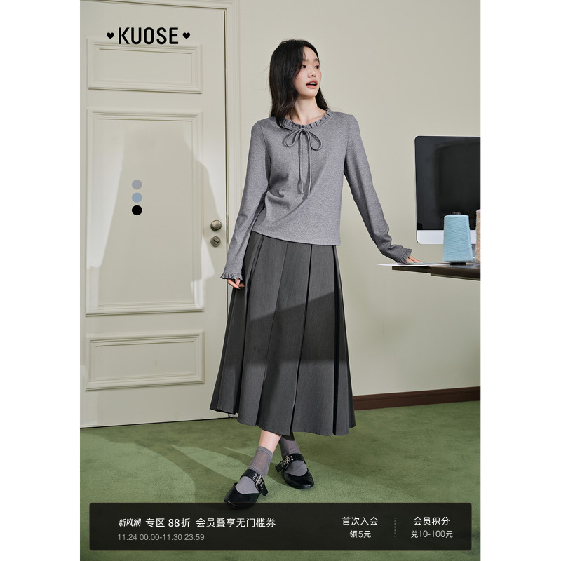 miu系蝴蝶结上衣长袖T恤阔色