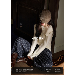 阔色藏蓝色碎花宽松灯笼裤女2025秋冬季新款棕色休闲垂感阔腿裤子