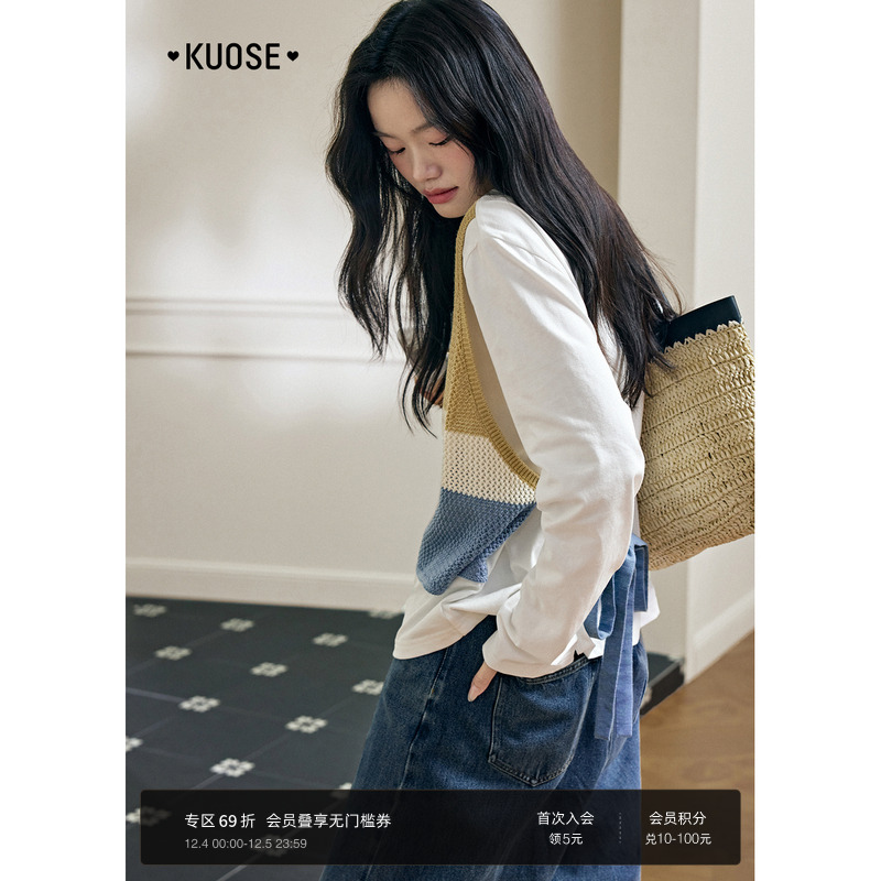 白色假两件背心吊带收腰t恤