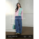 垂感拖地阔腿长裤 阔色蓝色刺绣碎花水洗牛仔裤 新款 季 子 女2026春季