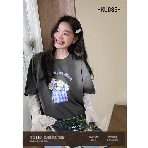 深灰色字母印花短袖t恤女
