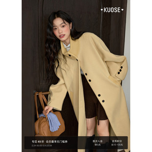 阔色黄色立领呢子大衣长款女2025秋冬季新款宽松显瘦气质毛呢外套