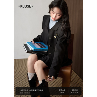 阔色黑色西装外套半身裙两件套装女26春季新款西服半裙短款上衣秋